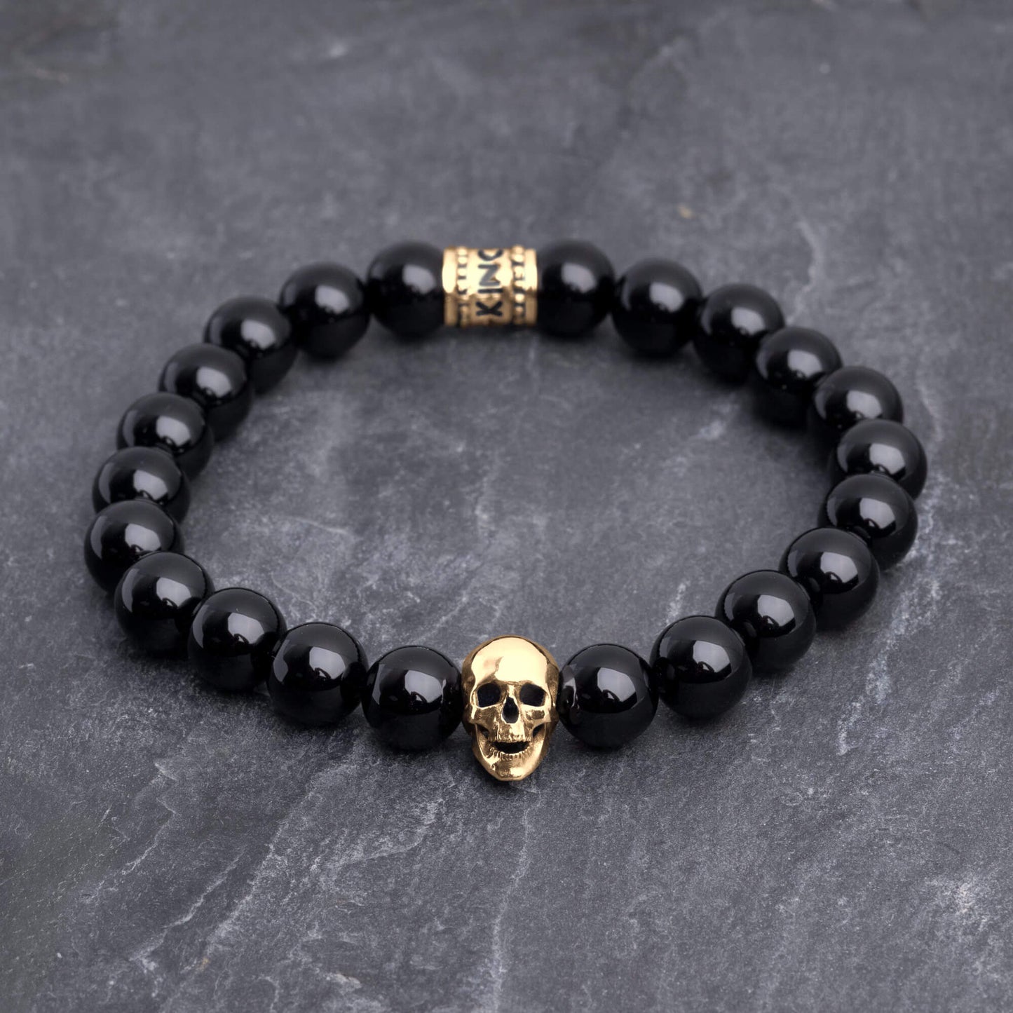 Bransoletka z korali "Skull" (Onyks, 8mm)